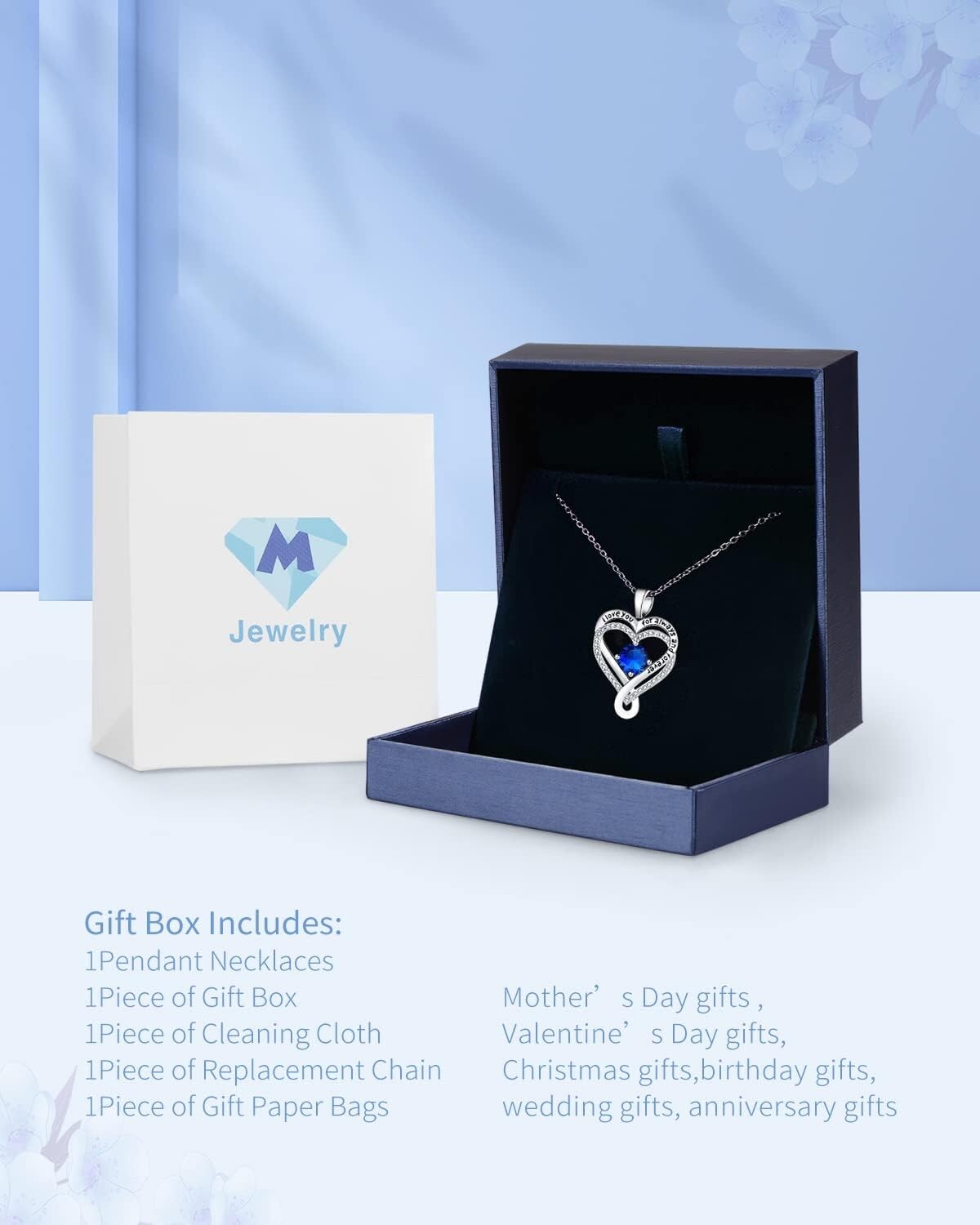 Elegantly Engraved Infinity Heart Birthstone Necklace in Sterling Silver