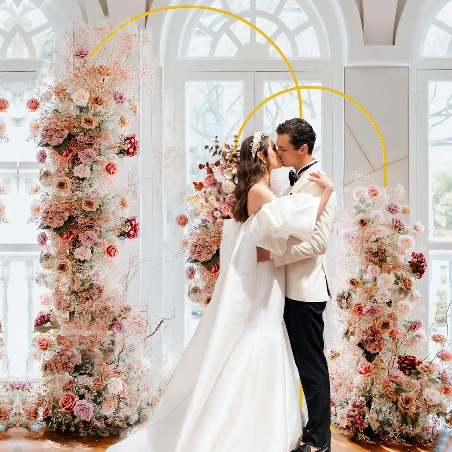 Decorative Gold Backdrop Arch Stands Set - 7.2FT & 6FT for Multiple Celebrations