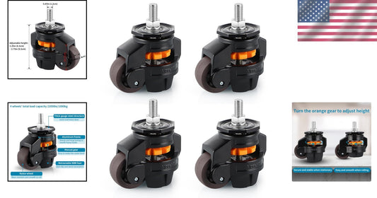 Adjustable Stem Leveling Casters - 4 Pcs for Industrial Equipment & Workbench
