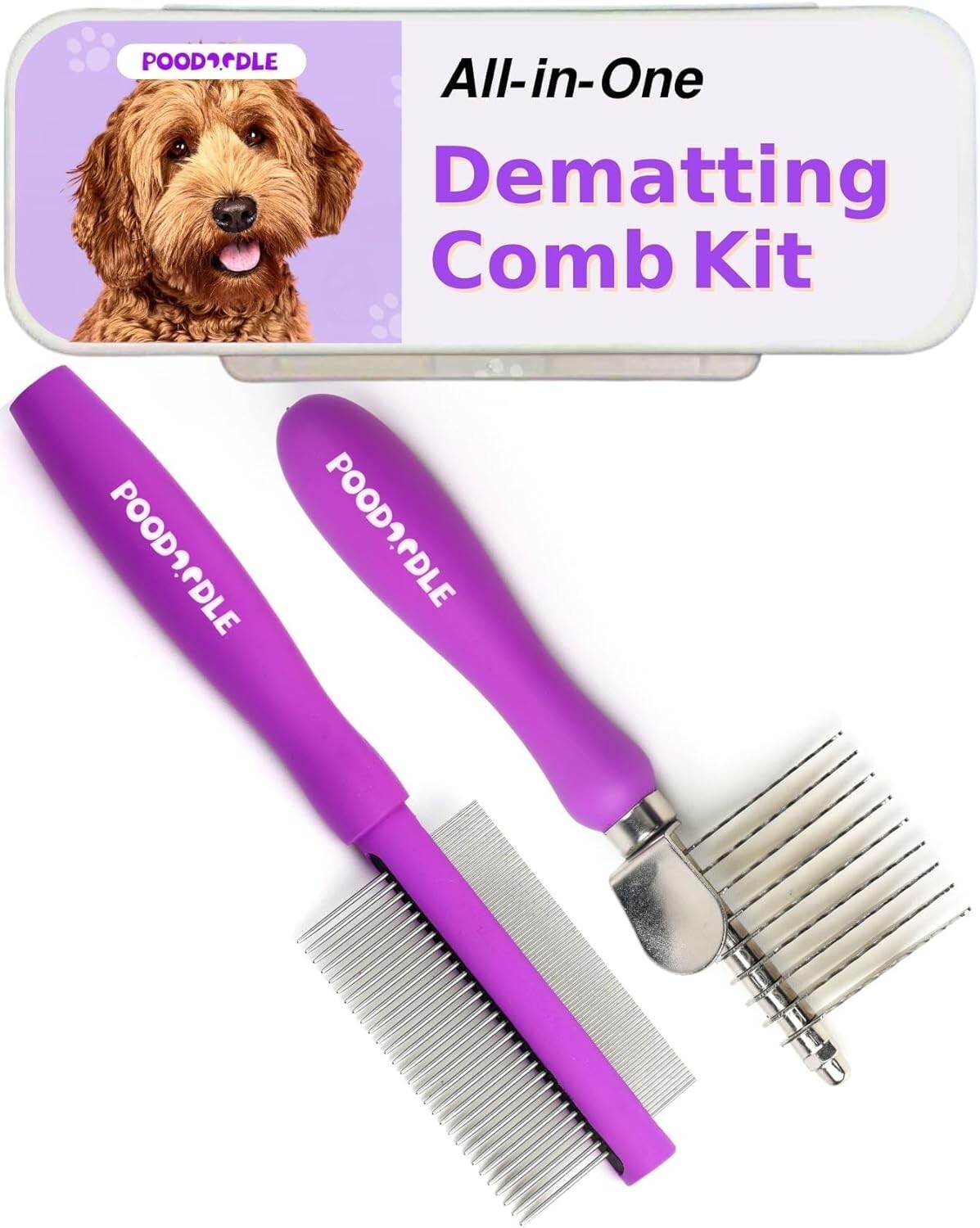 Pet Grooming Tools Set - Gentle Dematting Rake & Dual-Sided Comb for Cats & Dogs