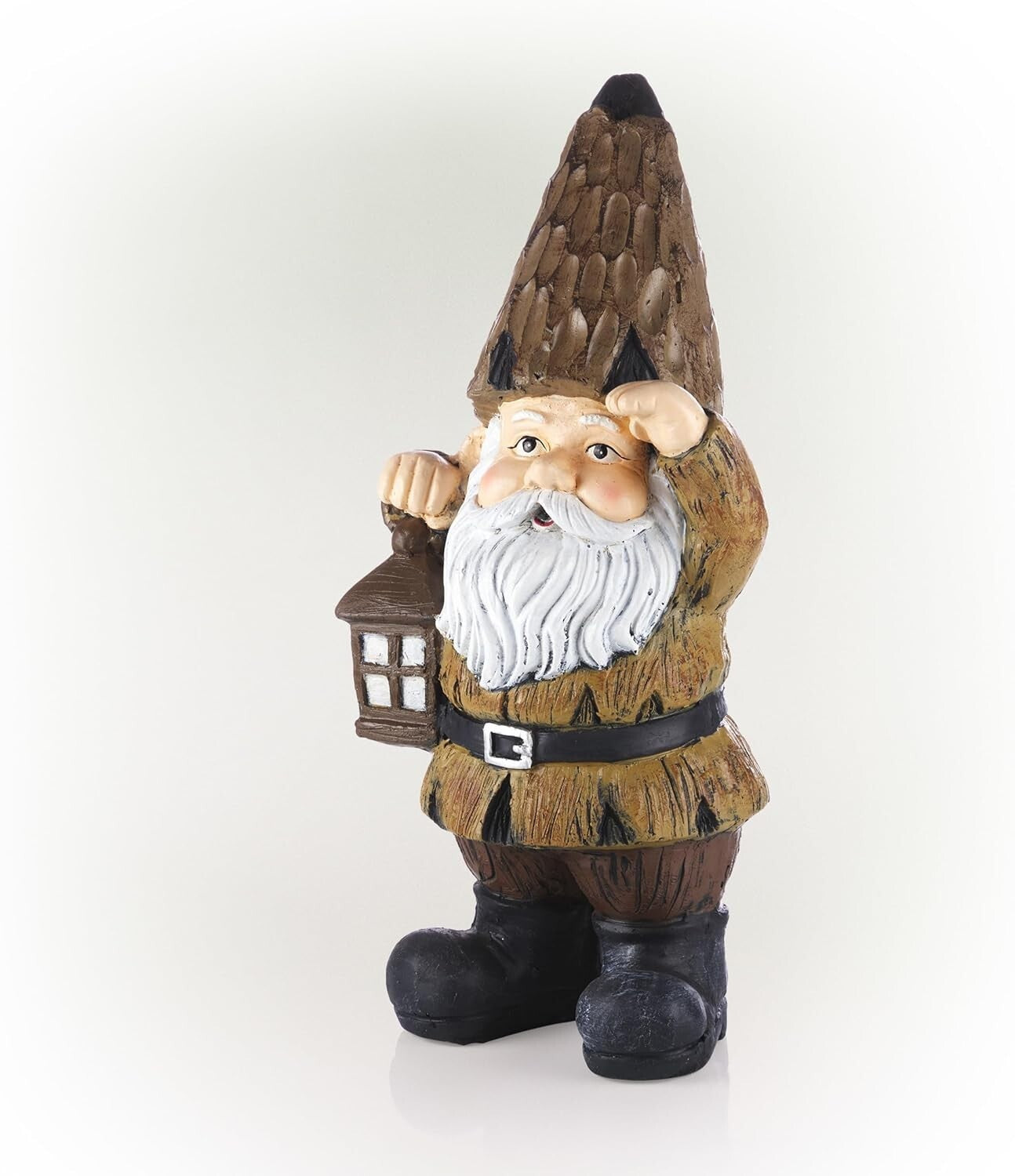 Durable Indoor/Outdoor Gnome with Lantern - 16" Brown Statue for Gardens