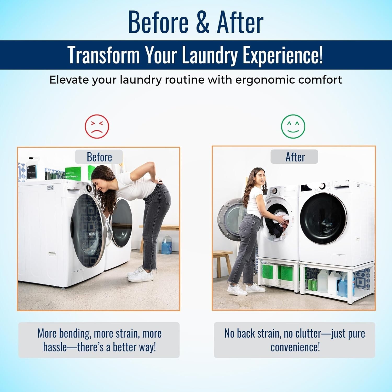 Reinforced Steel Laundry Pedestal - Ergonomic 16" Height, Leak-Proof System