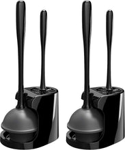 Load image into Gallery viewer, Heavy-Duty Black Toilet Plunger and Nylon Brush Set with Storage Holder