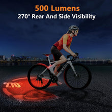 Load image into Gallery viewer, Daytime &amp; Nighttime Bike Rear Light - 500 Lumens, Side Visibility, Rechargeable