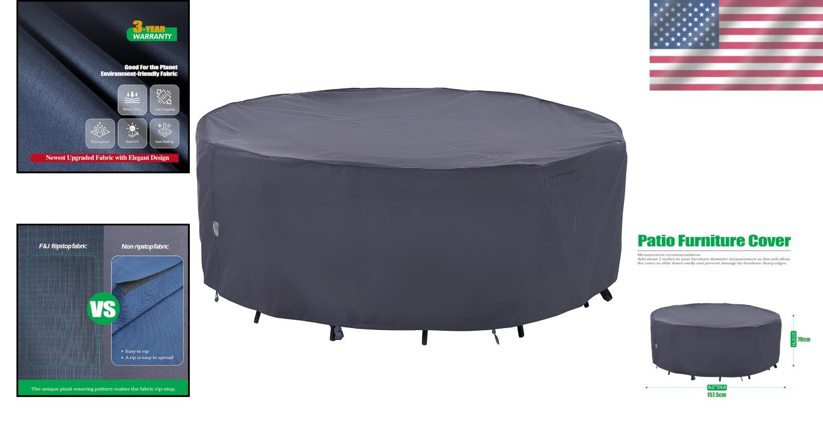 Adjustable Waterproof Outdoor Cover for 62" Round Table Chairs Set - Grey Style