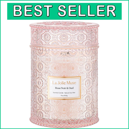 Artisanal 19 Oz Rose Noir Oud Candle - Elegant Glass & Eco-Conscious Design
