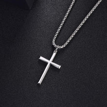Load image into Gallery viewer, 24 Inch Stainless Steel Box Chain with Sterling Silver Cross Pendant for Him