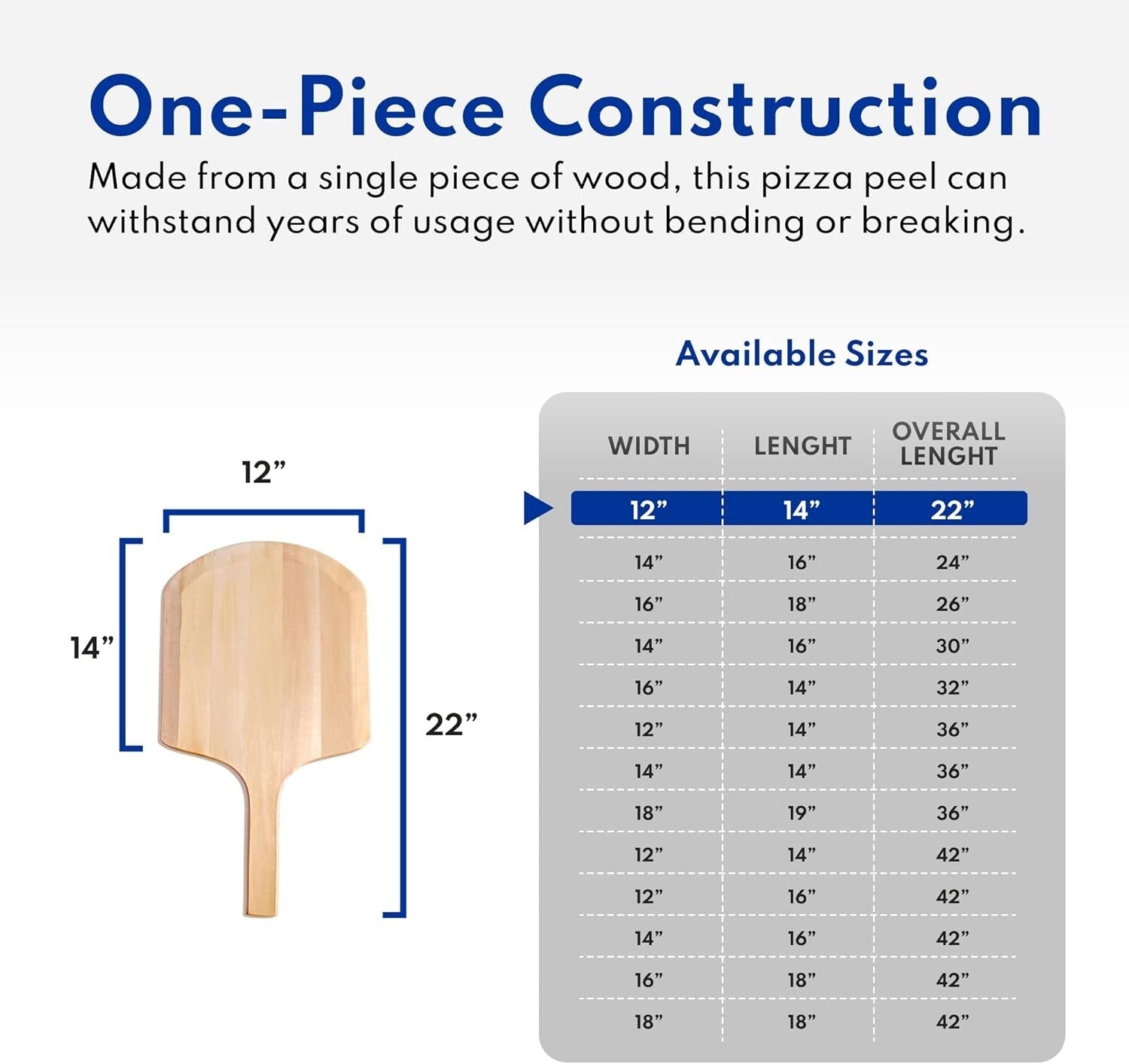 Durable Wooden Pizza Peel - 42" Length, Easy Lift Tapered Blade Design