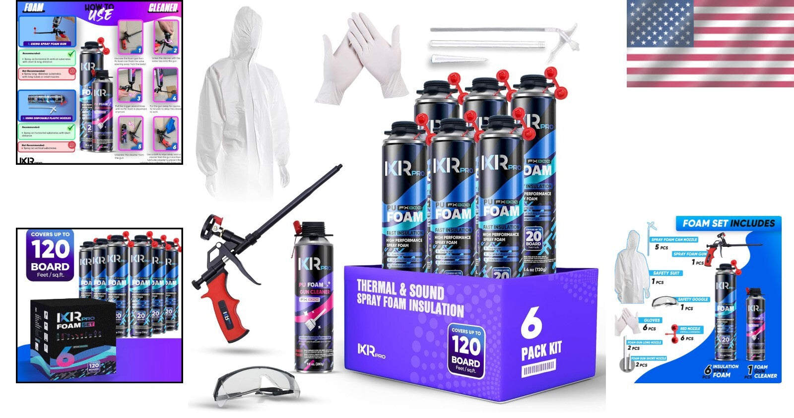 Fast Curing Spray Foam Insulation Kit with Cleaning Tools - Outdoor & Indoor Use