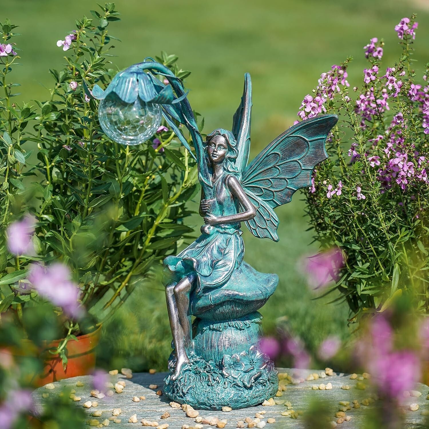 Elegant Patina Bronze Fairy Sculpture - Perfect Gift for Garden Lovers - 13.8"