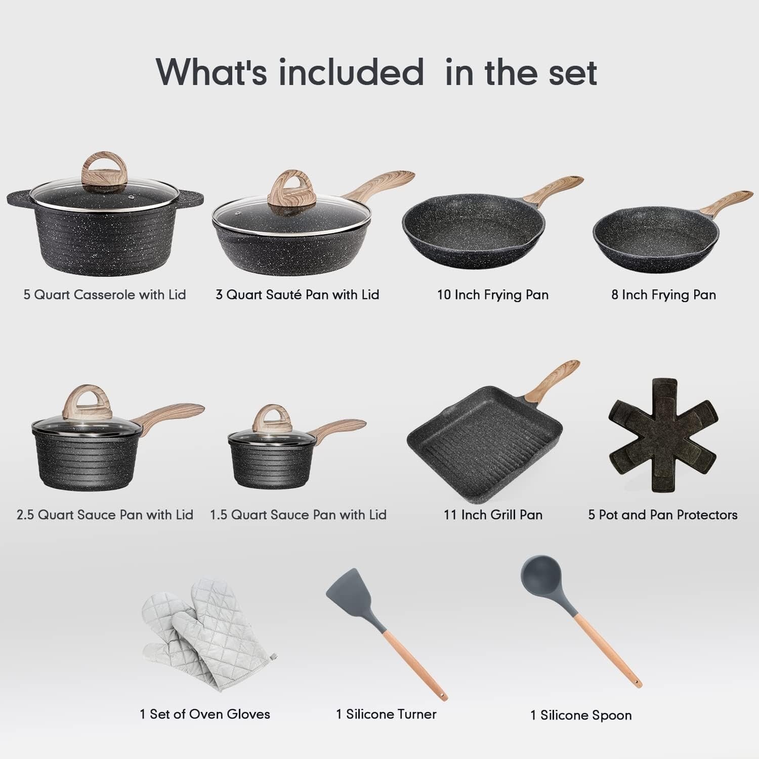 Complete Nonstick Cooking Set - 20 Pcs of Induction and Gas Compatible Cookware