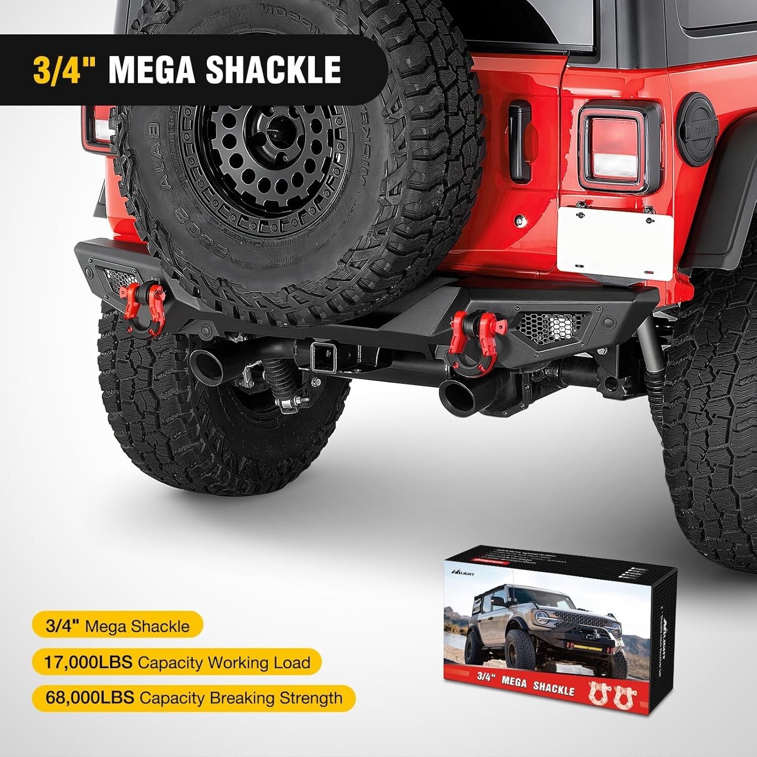 Premium 3/4" Mega D-Ring Shackles with 7/8" Pin- Ideal for Off-Road Recovery
