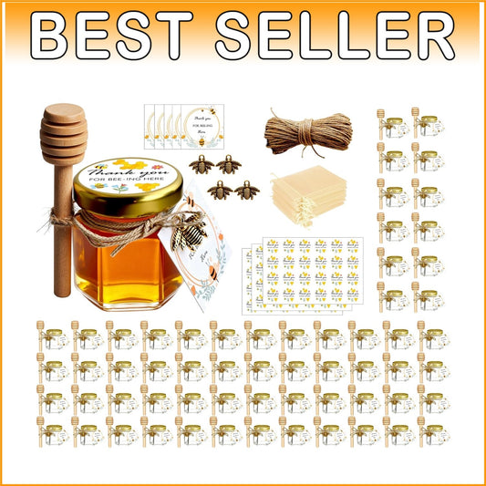 Elegant 1.5 oz Honey Jars with Gold Lids & Wood Dippers for Celebrations