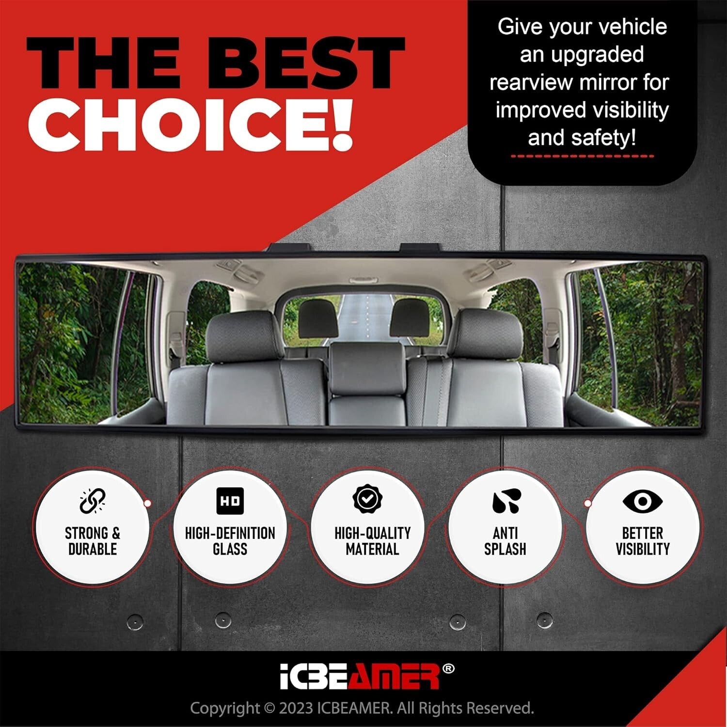 Durable 15.8" Clip-on Rearview Mirror for Cars and SUVs - Blind Spot Elimination