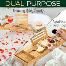 Load image into Gallery viewer, Elegant Bamboo Bath Caddy with Sliding Arms &amp; Gift Box - Perfect for Relaxation
