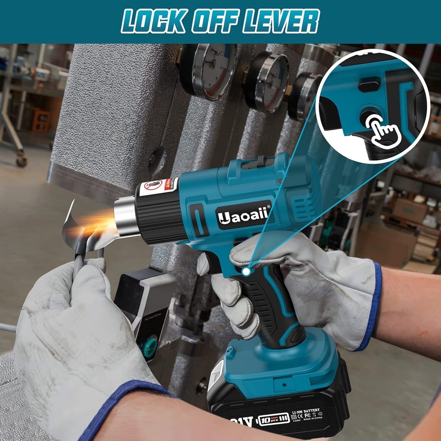 Portable Hot Air Gun Kit - 21V, 4 Nozzle Set, LED & Ergonomic Design, 1022°F