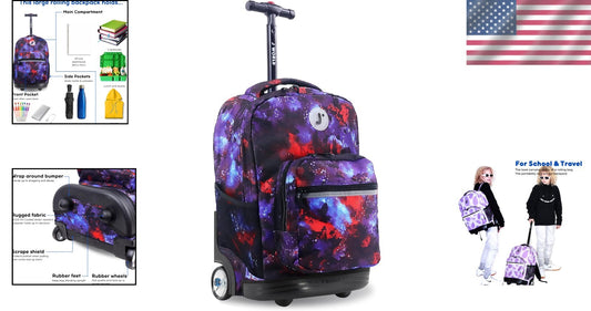 Durable 18" Rolling Backpack for Kids with Large Capacity & Organizer Pockets