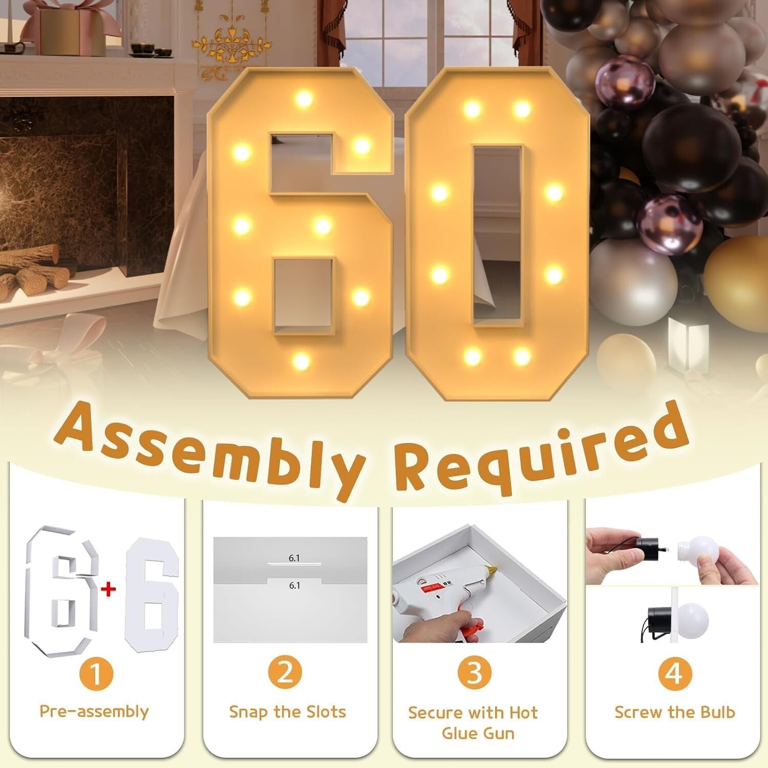 DIY Assemble Light Up 3FT Number 60 for Unforgettable Parties and Anniversaries