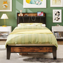 Load image into Gallery viewer, Sturdy Twin XL Bed Frame - Storage Headboard with USB Outlets for Modern Living