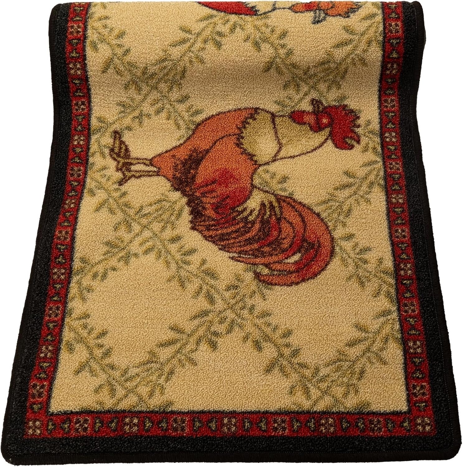 French Country Rooster Motif Kitchen Runner Rug - 23" x 7' Slip Resistant Style