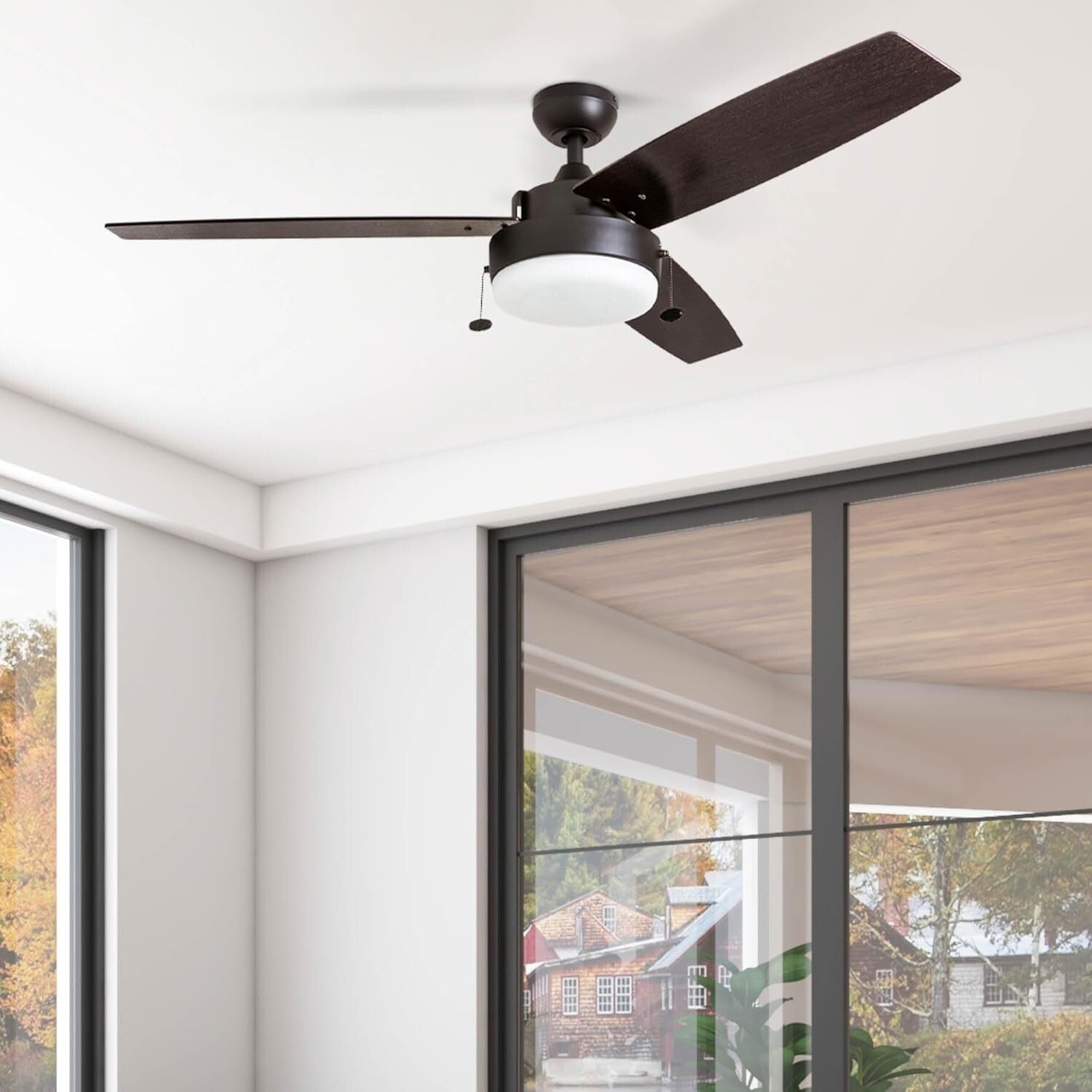 52" Contemporary Ceiling Fan with LED Light & Pull Chain - Espresso Finish