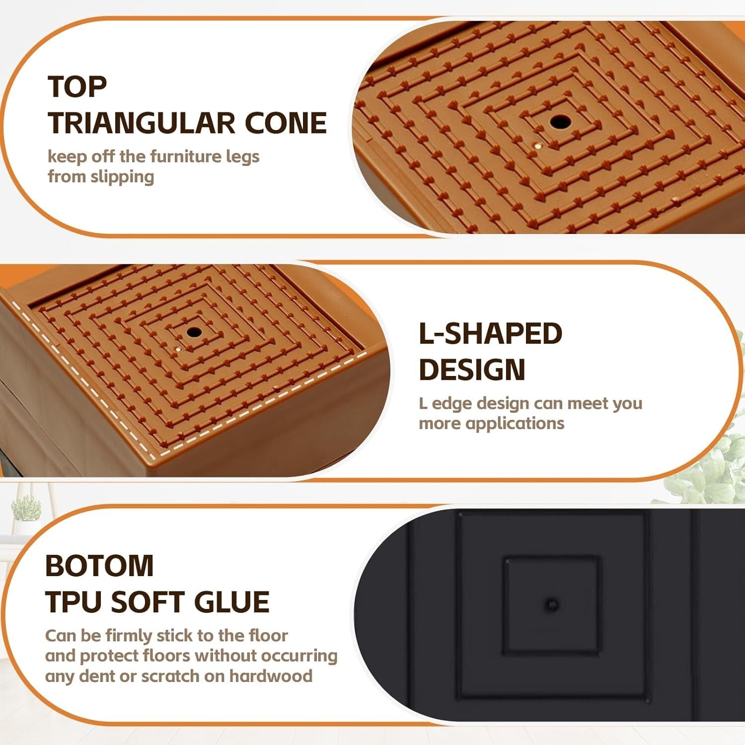 Elegant Brown Furniture Lifts 3-Inch Risers, Perfect for Beds & Sofas - 8 Pack