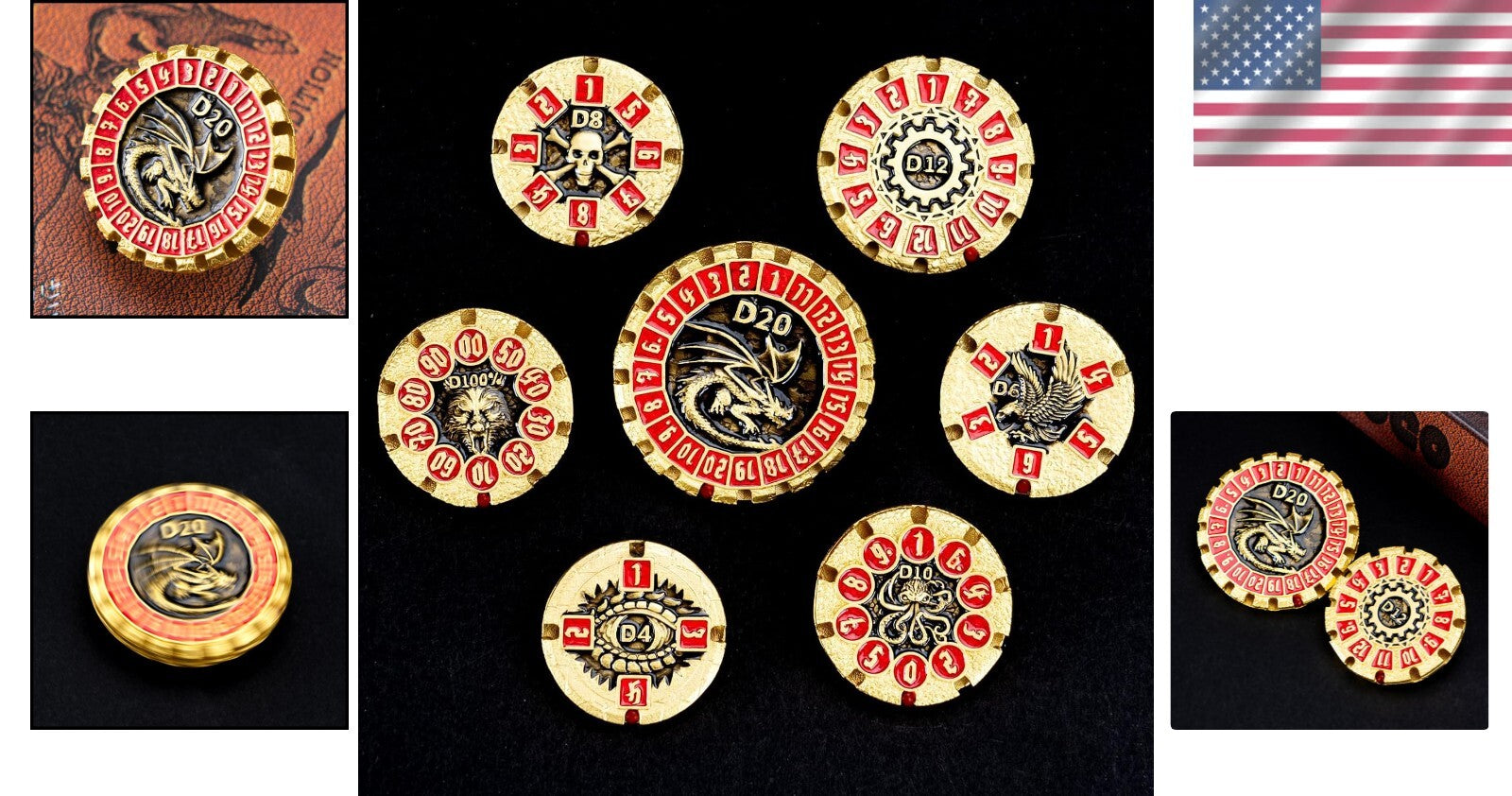 Auditory Delight: 7-Piece Dungeons and Dragons Metal Dice Set with Dragon Design