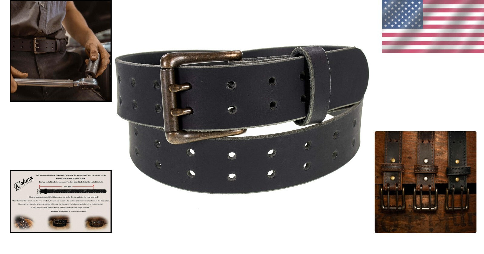 Durable Amish Crafted Leather Belt - Double Prong with Antique Finish 1½"