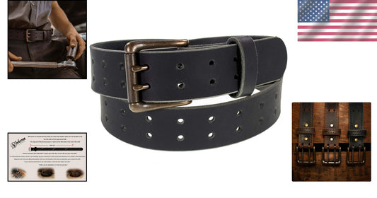 Durable Amish Crafted Leather Belt - Double Prong with Antique Finish 1½"
