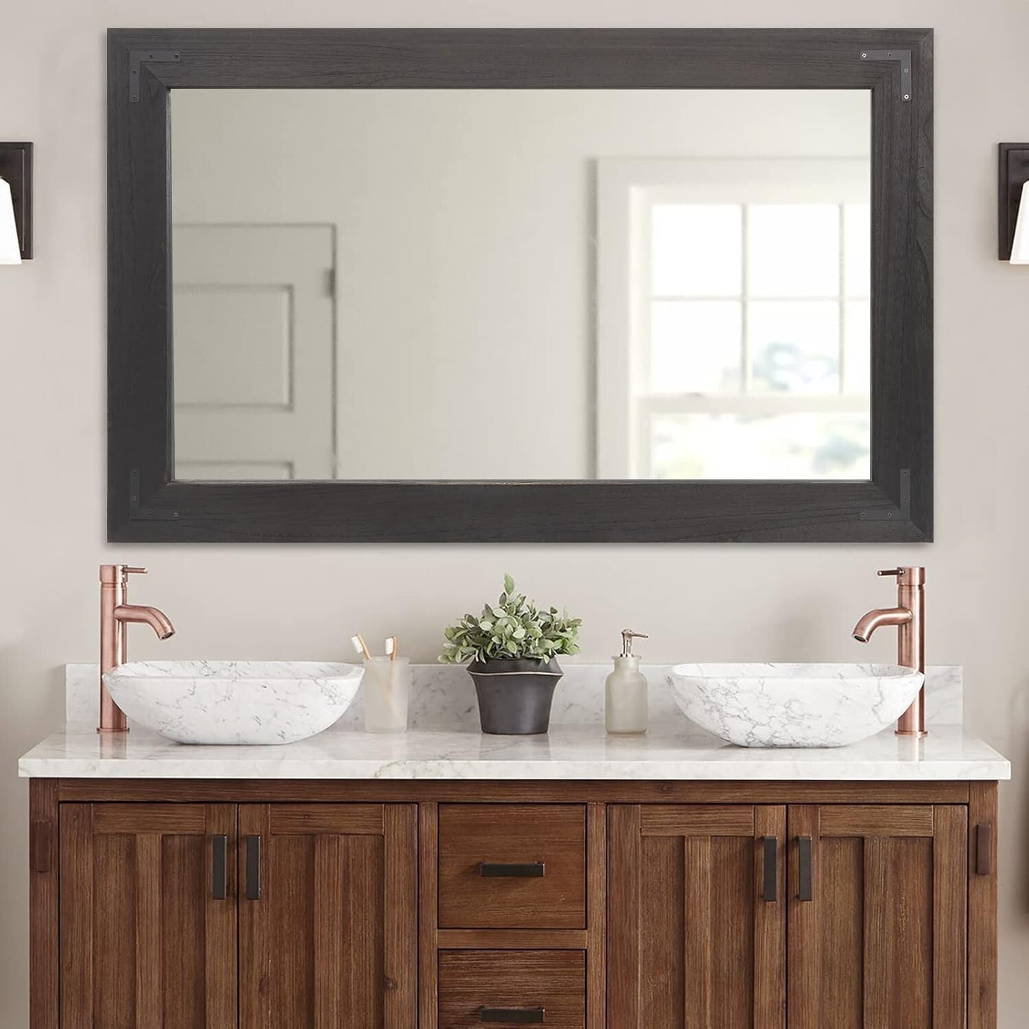 Versatile Rustic Wood Wall Mirror - Horizontal or Vertical Hanging, 60" x 36"
