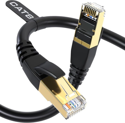 Heavy-Duty 60FT Cat8 Ethernet Cable, Weatherproof for Indoor & Outdoor Use