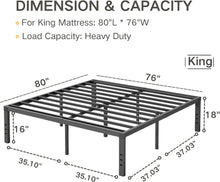 Load image into Gallery viewer, Sturdy 18-Inch King Metal Bed Frame with Silent Support and Storage Space