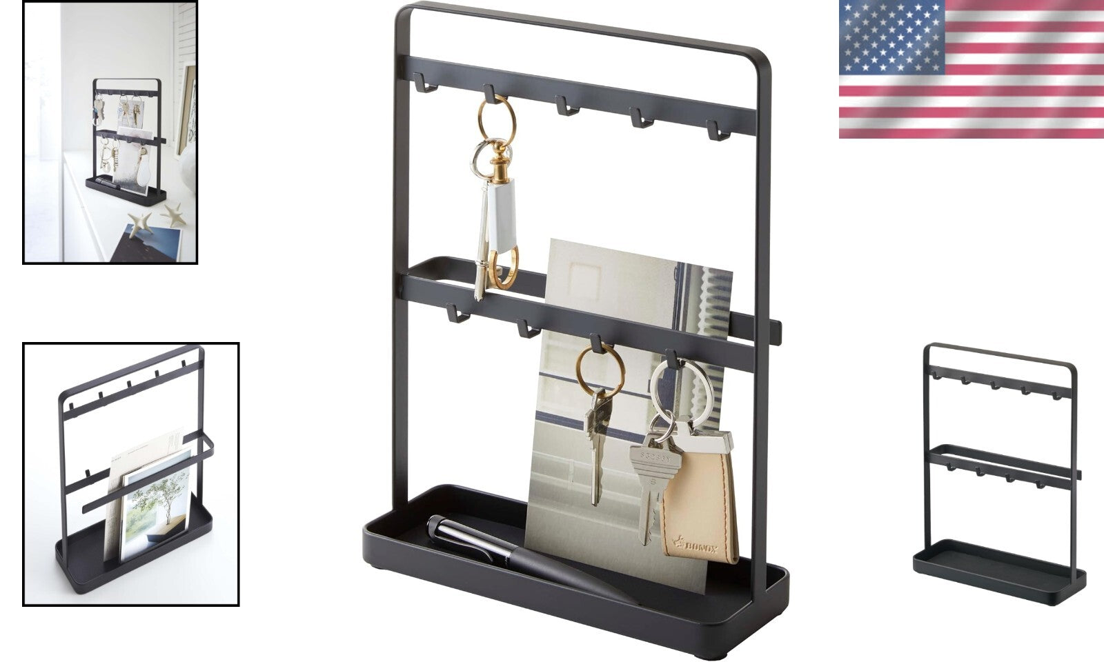 Modern Key Rack - Sleek Metal Hook Organizer with Tray for Entryway Essentials