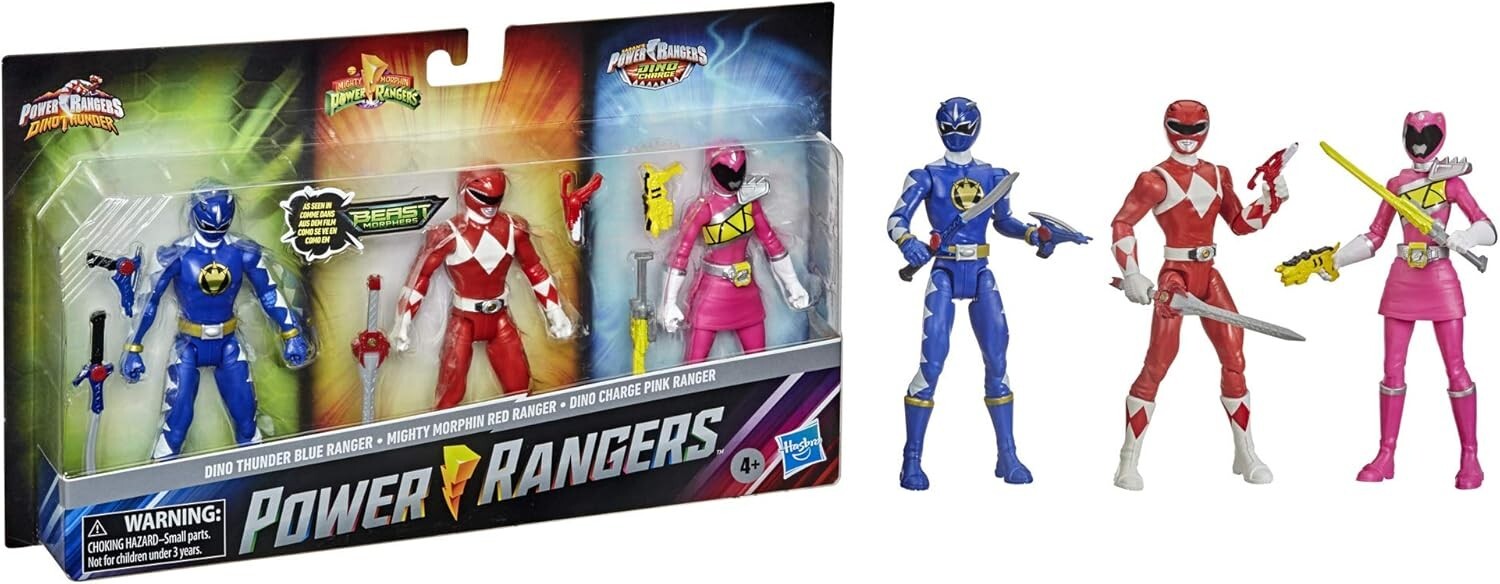 Epic Power Rangers 3-Pack: Mighty Morphin Red, Dino Thunder Blue & Pink Rangers