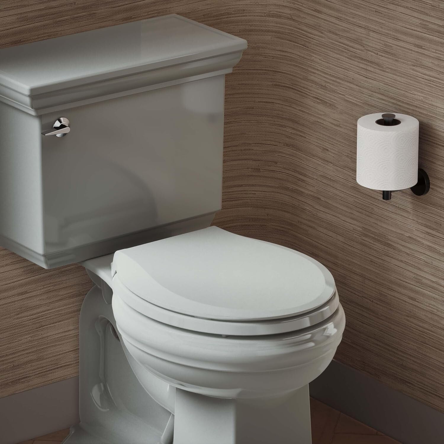 Stylish Ice Grey Round Toilet Seat with Secure Grip-Tight Installation Hardware