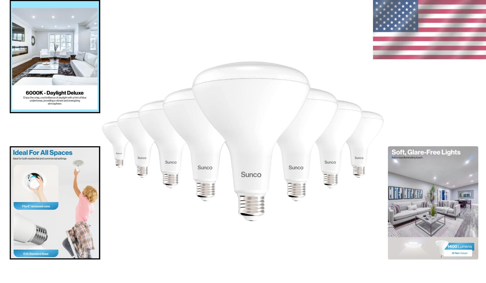 Sunco 8 Pack BR40 LED Dimmable Flood Lights, 1400 LM, 6000K Daylight Deluxe