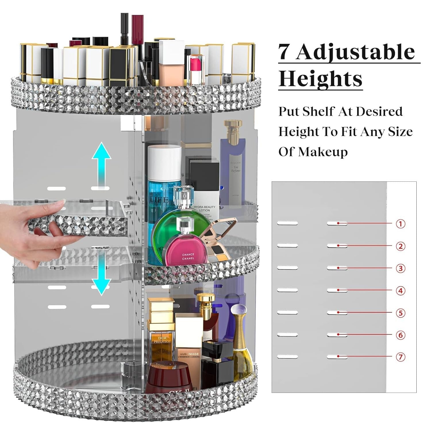 Stylish 7-Layer Free Standing Makeup Organizer with Polished Finish - Gray