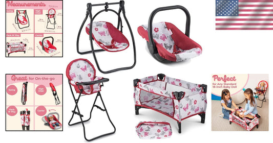 18-Inch Baby Doll Nursery Playset with Crib, Swing & High Chair - Gift-Ready