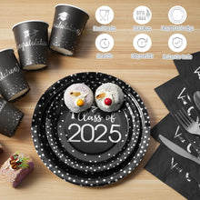 Load image into Gallery viewer, 700pcs Graduation Party Supplies - Stylish Black &amp; Silver Plates &amp; Napkins