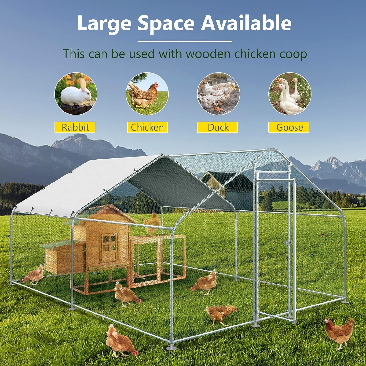 10x13FT Large Metal Chicken Run with Roof & Waterproof Cover for Safe Habitats