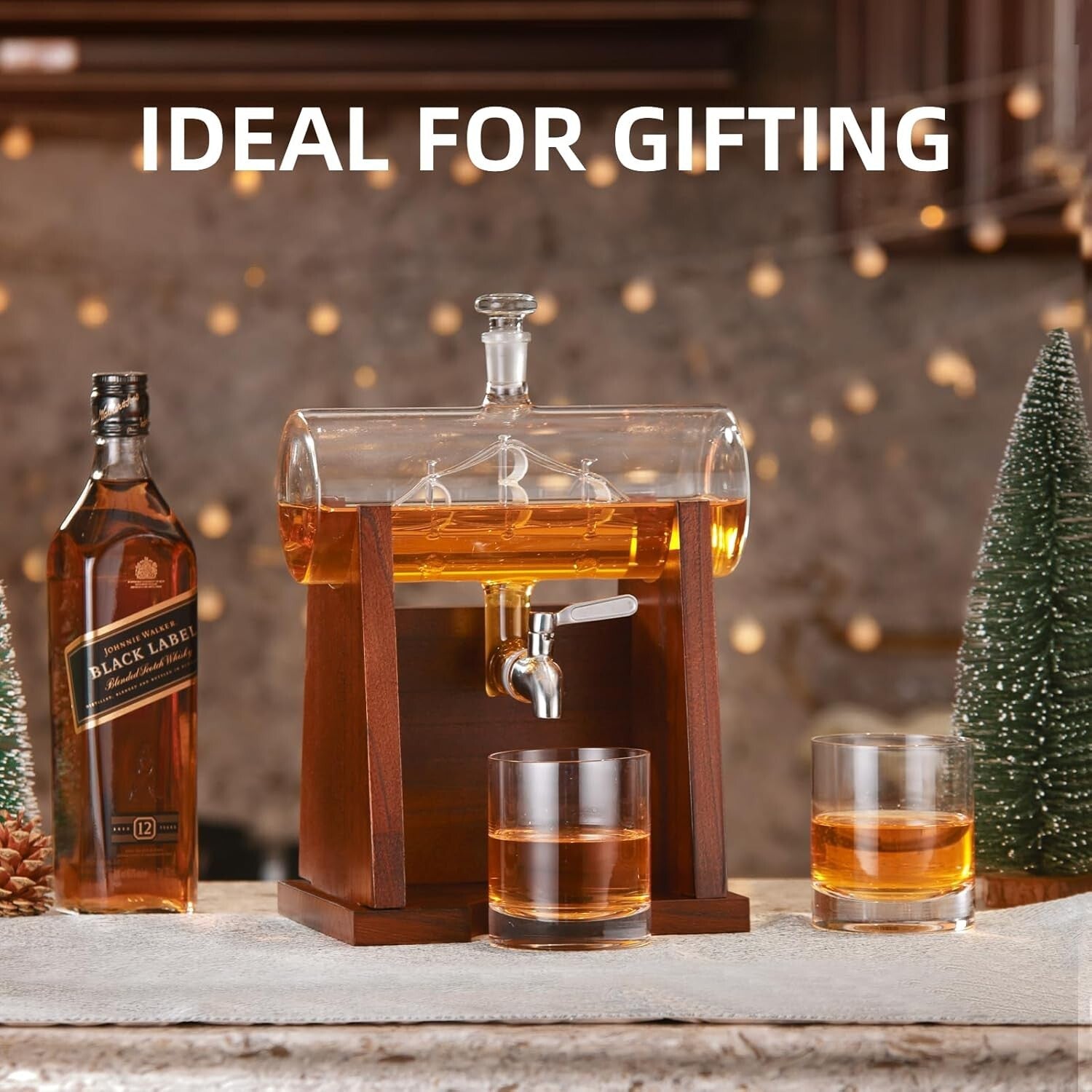 Stylish Whiskey Decanter with Wooden Base - Perfect Gift for Whiskey Lovers