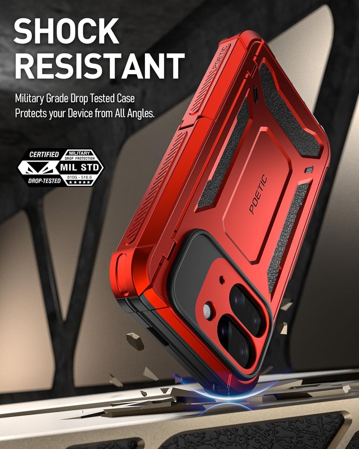 Rugged Metallic Red Case for Google Pixel 9 Pro Fold with Kickstand & Protection