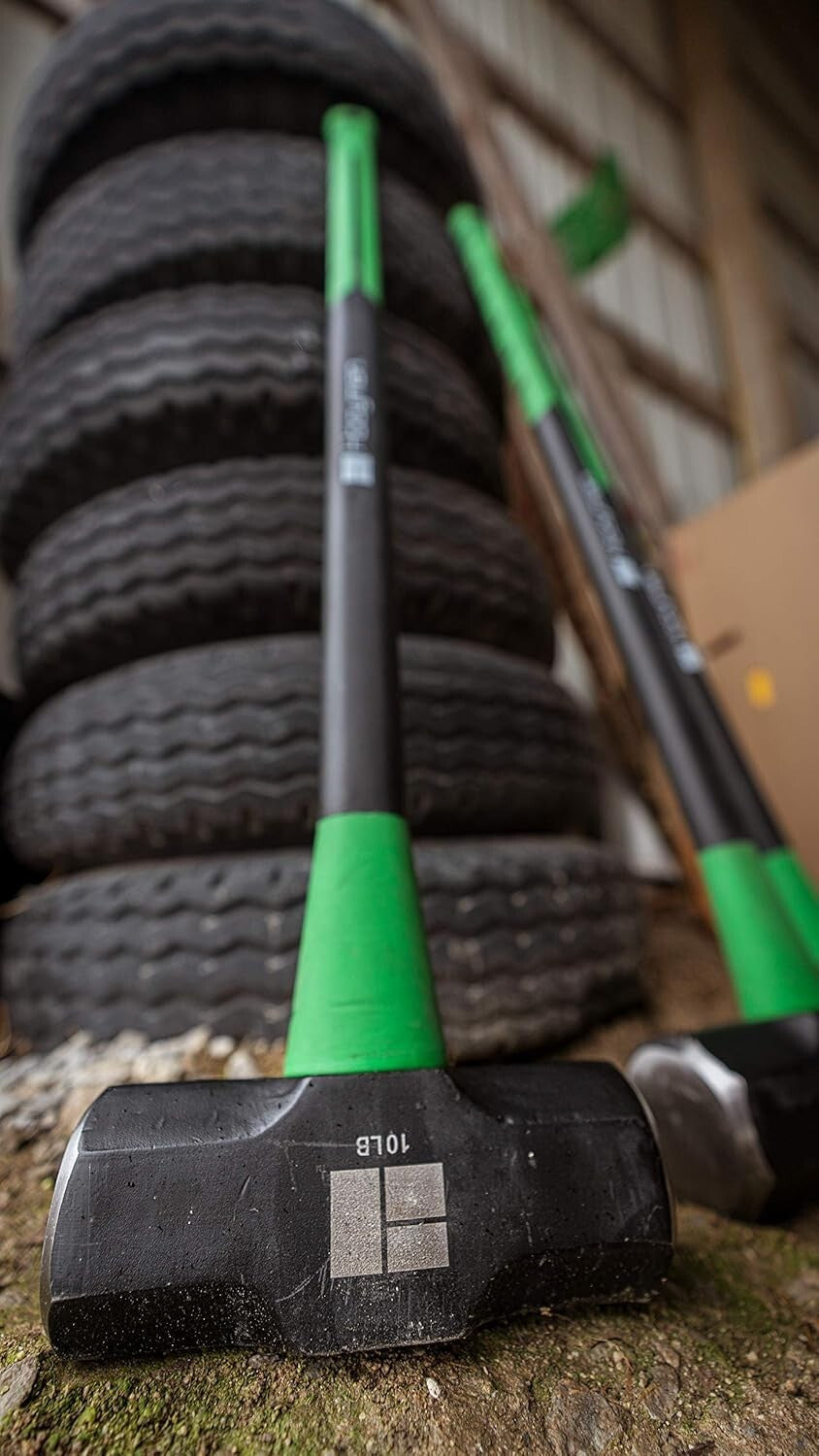 Durable 10lb Sledge Hammer with No-Slip Grip & Fiberglass Handle for Tough Tasks