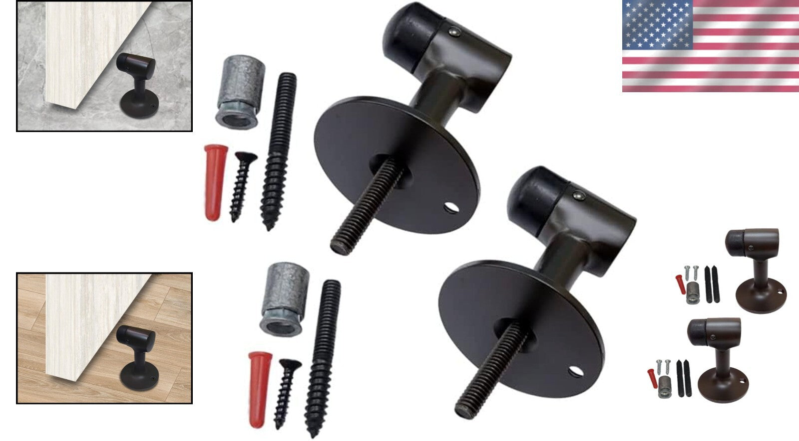 Classic Brass Door Stop 2 Pack - 3" Height Oil-Rubbed Bronze for Timeless Decor