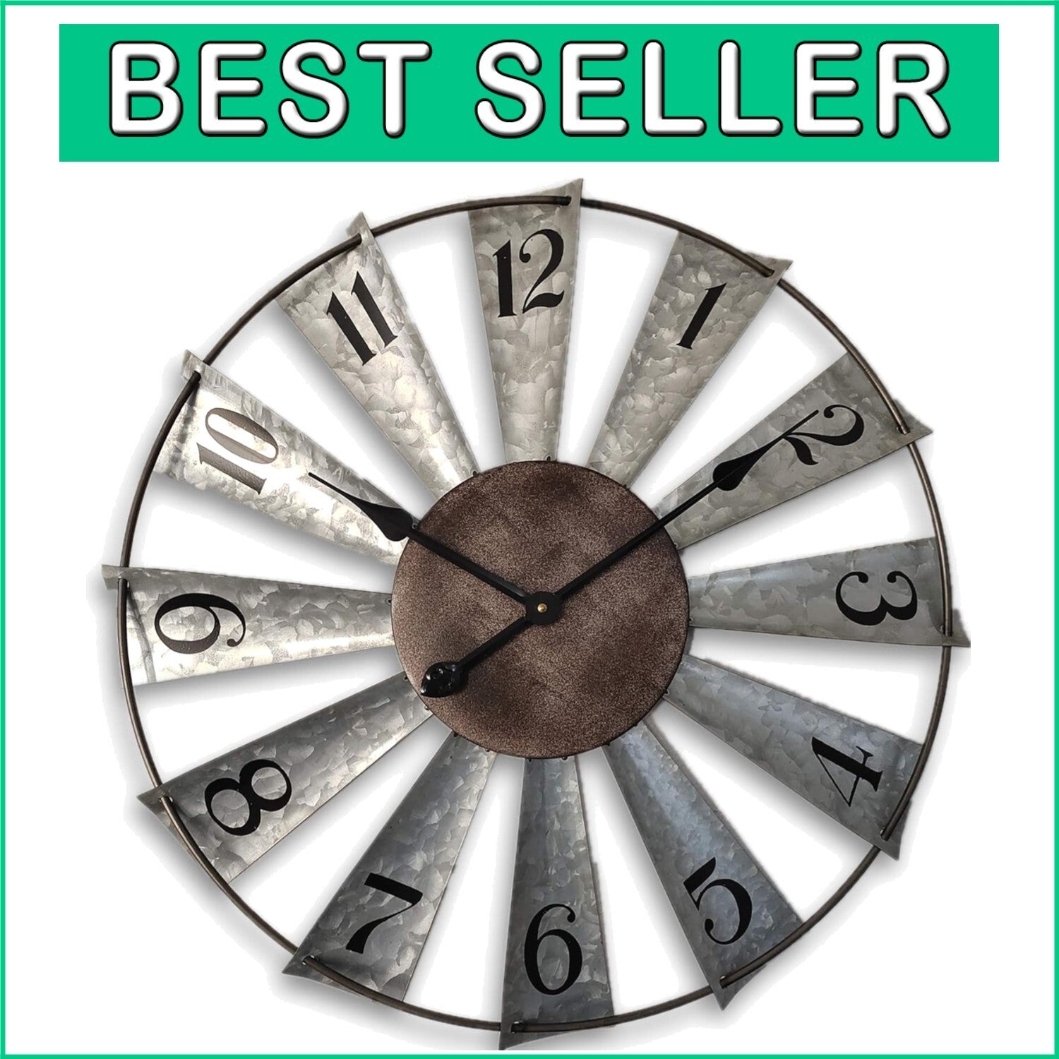 Charming 24-Inch Analog Wall Clock with Galvanized Metal Finish for Rustic Homes