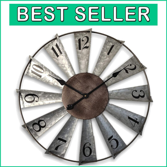 Charming 24-Inch Analog Wall Clock with Galvanized Metal Finish for Rustic Homes