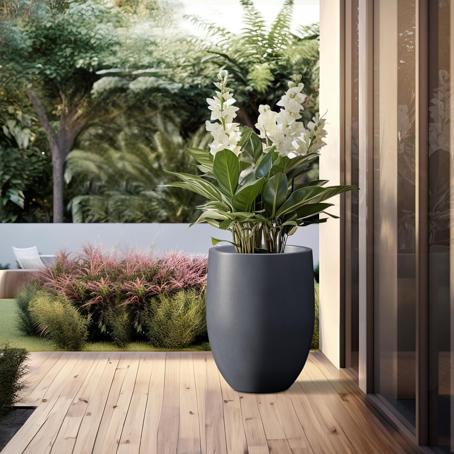 Elegant 21.7" H Dark Gray Concrete Planter - Perfect for Indoor & Outdoor Spaces