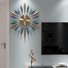 Load image into Gallery viewer, Oversized 27.6-Inch Sunburst Metal Wall Clock - Elegant Living Room Accent