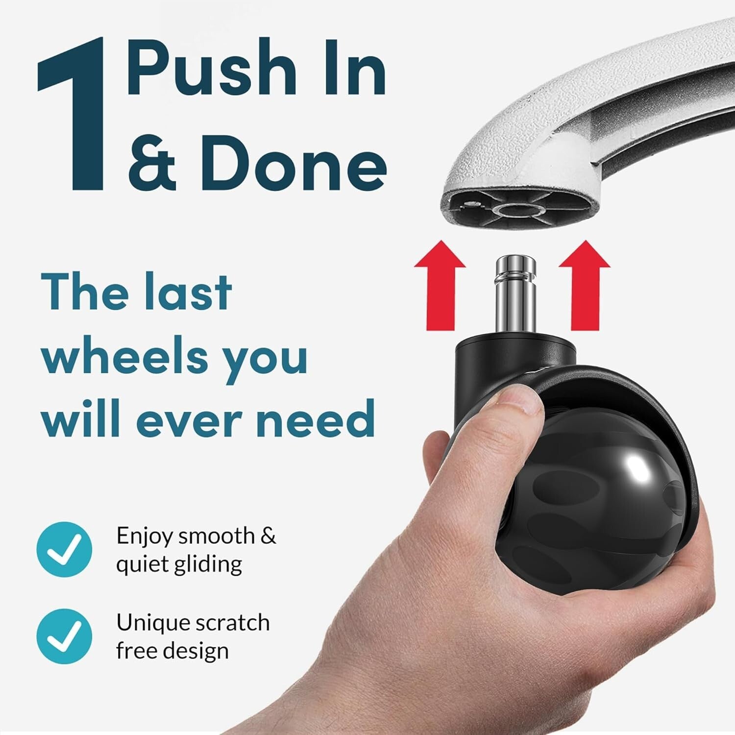 Durable Replacement Office Chair Wheels - 2 Inch Casters for Hardwood & Carpet