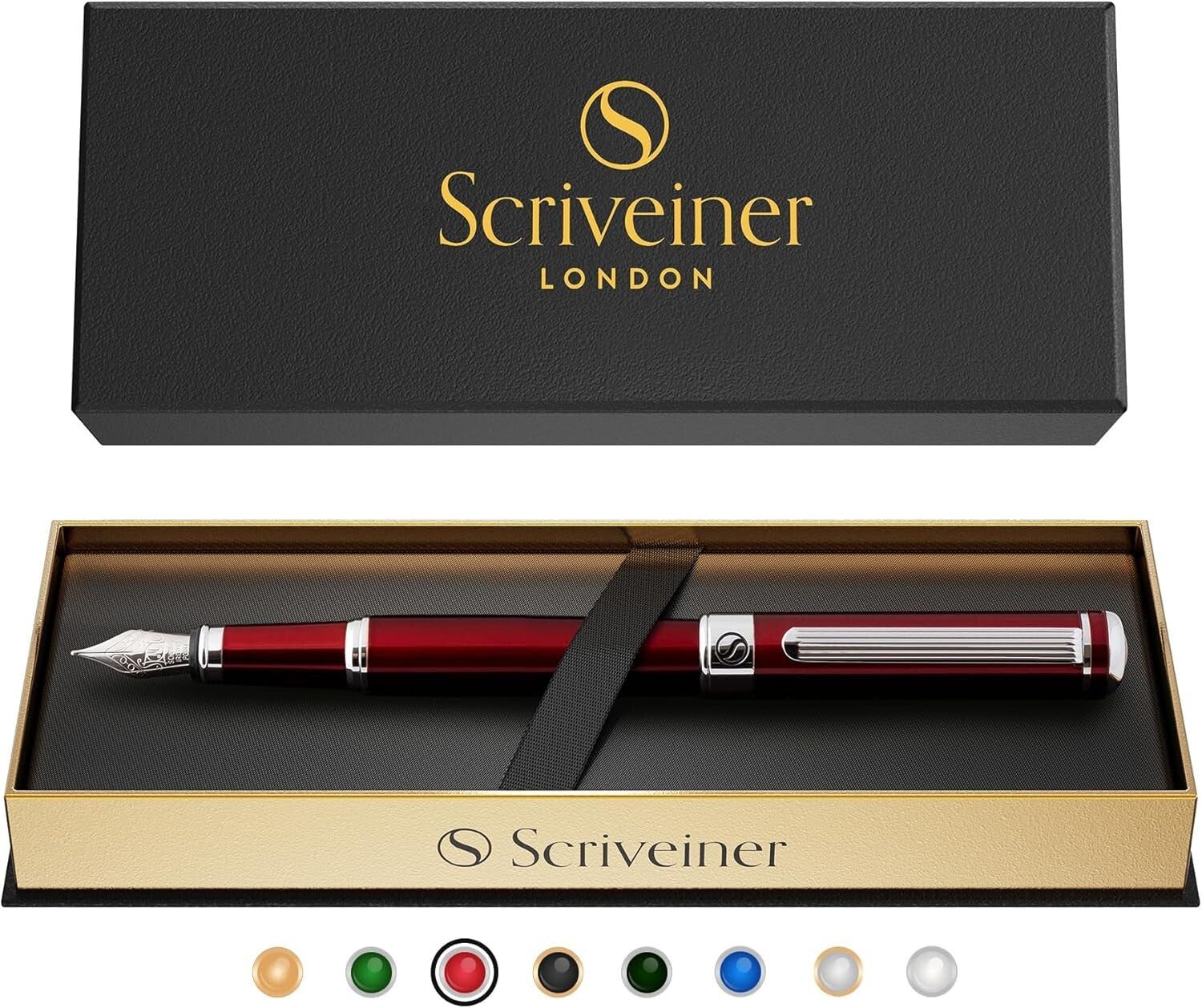 Elegant Refillable Fountain Pen - Medium Nib, Deep Crimson - Office Essential